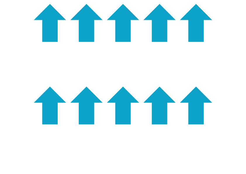 Ten blue arrows pointing up and ten white arrows pointing down, exemplifying the Gestalt principle of similarity.