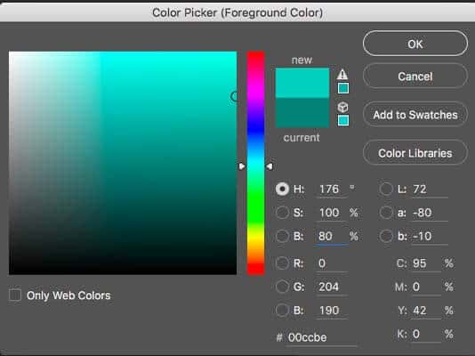 How a colour is broken down in an image manipulation colour picker. This is Photoshop, but any colour picker will do the same job. 