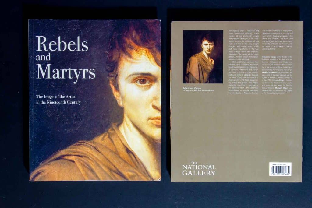 Front and back cover of the National Gallery exhibition catalogue Rebels and Martyrs. The title is in very big, bold red Didot typeface.